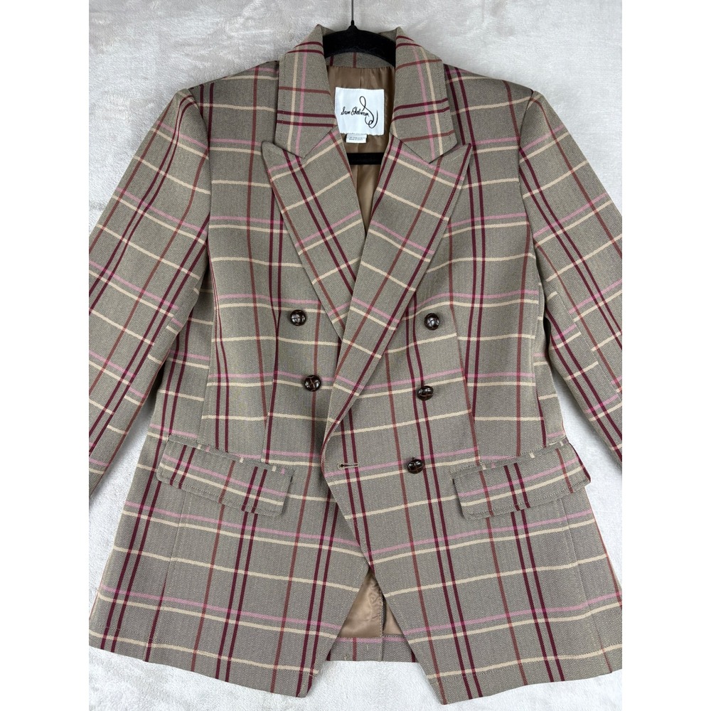 Sam Edelman Womens Plaid Double Breasted Blazer Brown Burgundy XS Jacket
